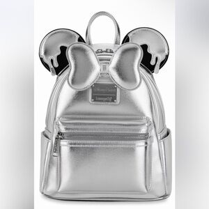 Loungefly x Disney Parks 100 platinum Minnie Mouse Silver drip mini backpack